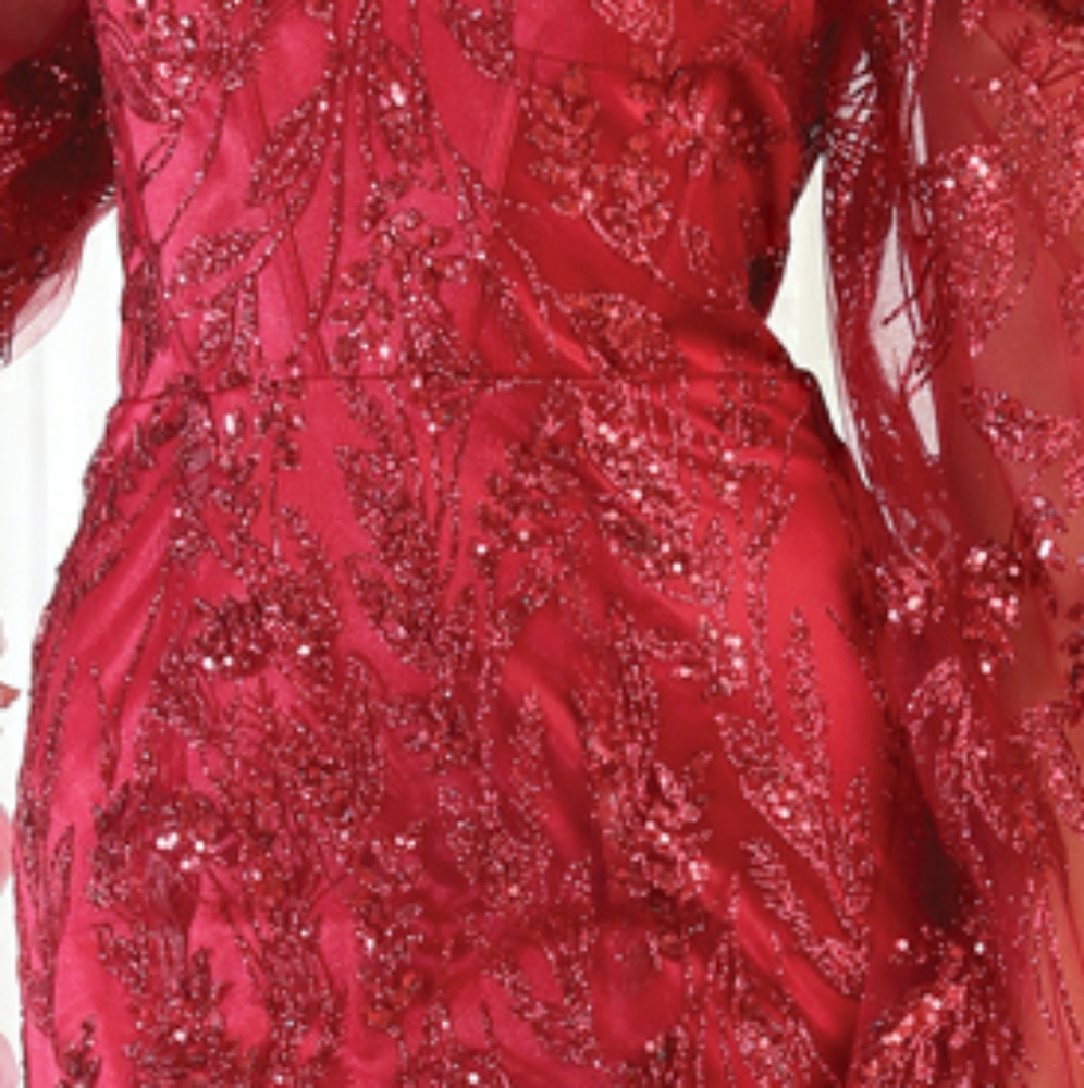 Rose gold or burgundy long sleeve floor length fitted glitter design dress - Picture 3 of 8